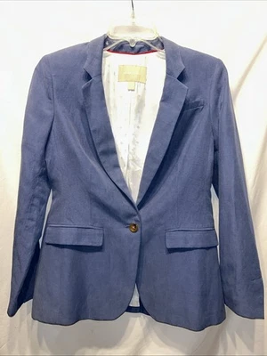 NWOT Banana Republic Blazer Petite 4 Blue Silk Linen 1 Button Career Old Money - Image 1 of 4