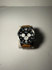 Fossil Nate Watch JR1486 Mens Chronograph 24H Date 50mm Case Brown Leather Band - Picture 1 of 4