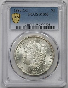 1880-CC $1 PCGS Gold Shield MS 63 Morgan Silver Dollar - Picture 1 of 4