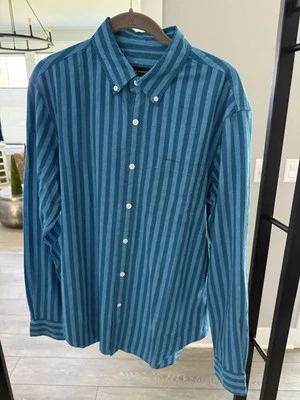 NEW Club Monaco Linen Blue Stripe Shirt Medium (reg price $98) - Image 1 of 4