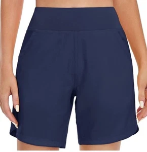 Women's High Waisted Swim Shorts Tummy Control With Pockets & Liner UPF 50+ - Picture 1 of 10