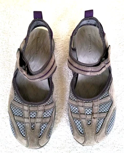 Merrell Damen Mary Jane Sandalen offener Absatz 7 grau Mesh/Wildleder Reißband Riemen - Bild 1 von 8