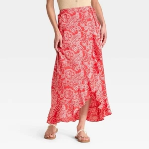 Universal Thread NWT Women's Ruffle Maxi Wrap Skirt Red Size XS - Picture 1 of 12