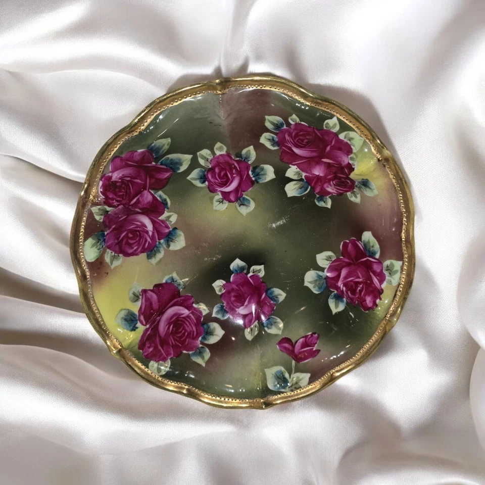 Antique Nippon Hand-Painted Rose Bowl with Scalloped Gold Edge - Image 1 of 1