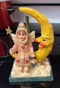 Faribo Woolens Winter Angel & Moon Figurine Wood like resin - Picture 1 of 3