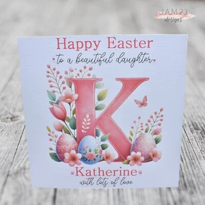 Personalised Happy Easter Floral Initial Eggs Card Daughter Granddaughter Friend - Picture 1 of 10