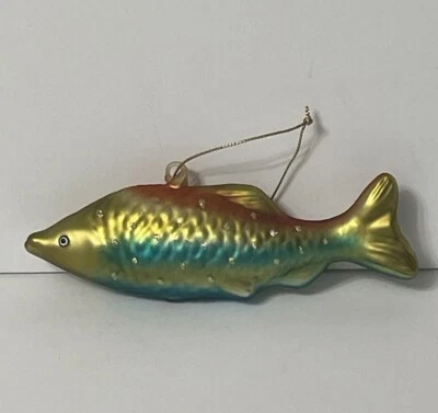 "Adorno de árbol de Navidad de peces de vidrio colorido verde azul dorado 6"" pesca sin marca" Foto 1 de 4