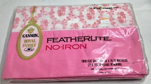 Vintage NOS Cannon Royal Family Floral Twin Flat Sheet Pink Floral Wreath - Bild 1 von 4