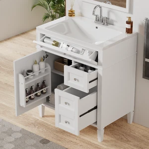 30" Bathroom Vanity w/ Top Sink, Freestanding Storage Vanity Cabinet, 2 Drawers - Picture 1 of 23