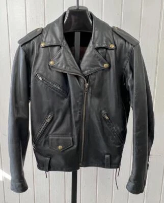 Chaqueta de cuero de colección años 60 Chrome Gear para mujer talla XL estilo motocicleta TALON Foto 1 de 4