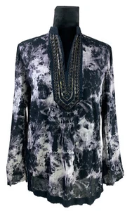 Michael Kors Size M Marble Print Embellished V-Neck Tunic Blouse - Picture 1 of 9