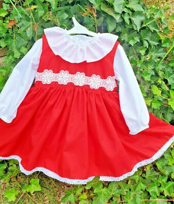 DREAMBABYWEARUK 2-3 Jahre Traum Baby Mädchen TRADITIONELLE BLUSE UND TWIRBELROTES TRÄGERKLEID