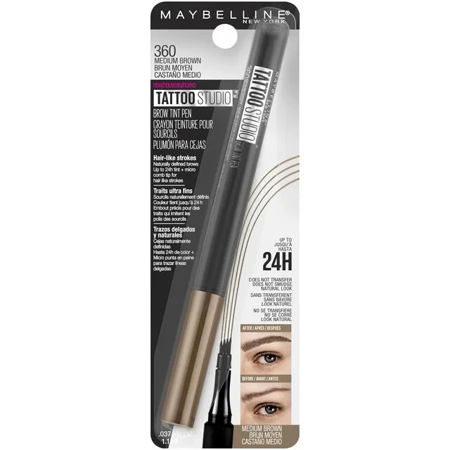 Pluma de tinte para cejas Maybelline TattooStudio, marrón medio 360, 0,037 fl oz Foto 1 de 2