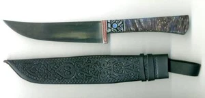 UZBEKO NAZIONALE INCREDIBILE COLTELLO HQ PCHAK PICHOK MANICO FATTO A MANO (LEGNO STABILIZZATO) 593 - Foto 1 di 5