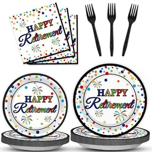 96 Pcs Happy Retirement Party Supplies Serve for 24 Guests Colorful Retiremen... - Picture 1 of 6