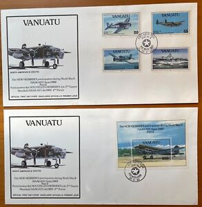 VANUATU) 1993 Outbreak of Pacific War 50th Birthday, Set of 4 and M/S FDC’s