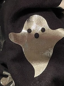💠HALLOWEEN Infinity Loop Scarf Friendly Ghost Black Silver Foil COLLECTION 18 - Picture 1 of 6