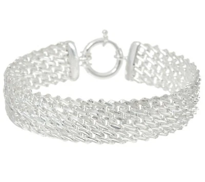 Diamond Cut Mesh Woven Link Bracelet REAL Solid 925 Sterling Silver QVC  - Image 1 of 4