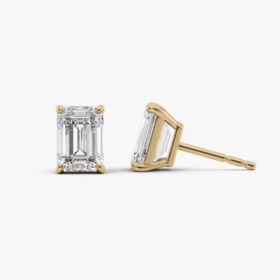 2.00 Ct IGI Lab Created Emerald Cut Diamond Earring 14K Yellow Gold Womens - Image 1 of 4