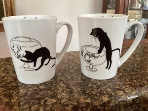 Le Chat Noir Mugs Set Metropolitain Museum Of Art MMA 2010 New Black Cat & Fish - Picture 1 of 6