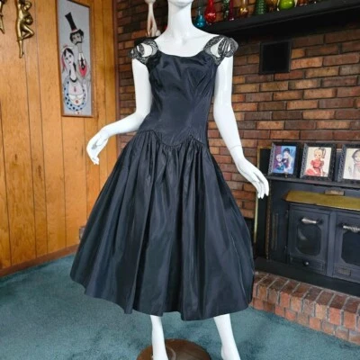 Vtg 40s New Look Novelty Bow Straps Drop Waist Evening Formal Cocktail Dress S - Image 1 of 4