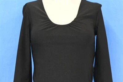 复古 90 年代 EXPRESS 黑色褶皱圆领 3/4 袖聚乙烯衬衫女式 XS — 第 1/3 张图片