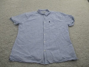 Barbour Shirt Mens Extra Large Blue Button Striped Linen Short Sleeve Preppy A2 - Picture 1 of 10