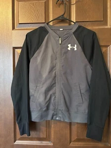 Under Armour Windbreaker Jacket Full Zip Casual Pockets Gray Black  sz 12-14 - Picture 1 of 3