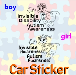 Pegatina Conciencia Autismo - Superhéroe Invisible Discapacidad Niña Niño Coche - Imagen 1 de 1