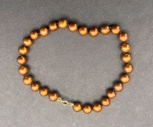 14K Gold 8.86 Gm 7.25" Solid Yellow Gold 6mm Bronze Brown Pearl Strand Bracelet - Picture 1 of 10