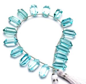 Aquamarine Color Quartz 14x7mm Size Faceted Crystal Point Shape Beads 8" Strand