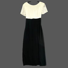 VTG Maxi Dress Be Smart Womens 7/8 90s Empire Black White Lace Bodice Modest