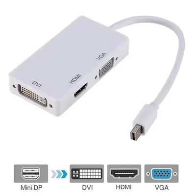 Mini DisplayPort auf HDMI DVI VGA Adapter Mini DP Konverter 3in1 1080p Weiß - Bild 1 von 4