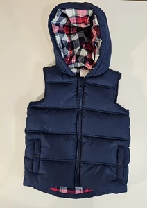 Gymboree Unisex Child Puff Vest Size 4T Navy Blue Plaid Interior - Picture 1 of 15