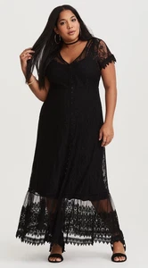 Torrid schwarz Spitze zweiteilig Maxi Knopfleiste Kleid Gr. 4 4X Goth Hexe Boho - Bild 1 von 7