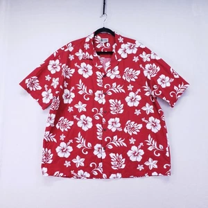 Aloha Republic Men's Red White Hibiscus Print Hawaiian Shirt Size 2XL Fun Casual - Picture 1 of 14