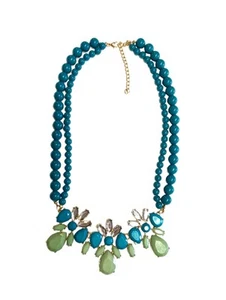 Chunky Shades of Green & Clear Faceted Rhinestone Beaded Statement Necklace 25" - Picture 1 of 24