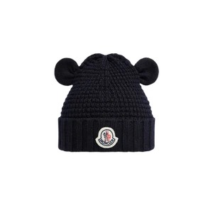 (Kids) Moncler Logo Teddy Bear Wool Beanie Navy Blue - 25SS - Picture 1 of 1