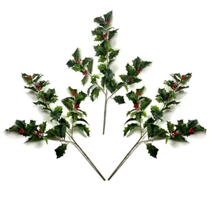 SET OF 3 Artificial Holly Tree Branches with Red Berries Christmas Winter Decor - Picture 1 of 7