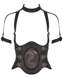 Punk Rave Dragon Corset Bodice Top Black Faux Leather Gothic Steampunk Underbust - Picture 1 of 12
