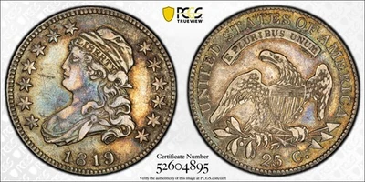 1819 Capped Bust Quarter PCGS XF-40 Natural Toning Small 9 - Image 1 of 4