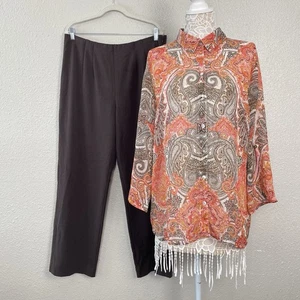Chicos Boho Paisley Barock Vintage Top Hose 2-teilig Sommer Herbst Outfit Set 3 XL 16 - Bild 1 von 18