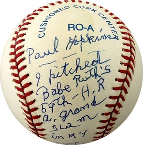 Paul Hopkins Signed Autographed AL Baseball Pitched Babe Ruth's 59th HR PSA - Picture 1 of 3