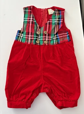 Traje de Navidad para niños mameluco rojo a cuadros vintage 12 meses Foto 1 de 4