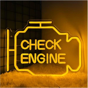 Check Engine Neon Sign - Bright Yellow LED Wall Art for Garage & Man Cave - Picture 1 of 9