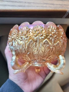 Pretty Marigold Fenton Carnival Glass Orange Tree Pattern Rose Bowl - Picture 1 of 16