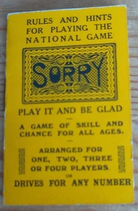 Juego de mesa Sorry 1933 vintage - solo folleto de instrucciones - Imagen 1 de 3