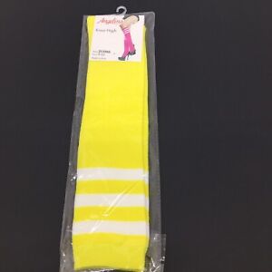 Angelina Women's Knee High Socks Size 9-11 Bright Yellow with White Stripes  New
