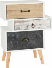 Nordic 3 Drawer Bedside in White Distressed Effect Metal Runners