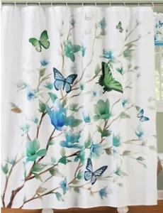 NEW Blue Butterfly Blossoms Shower Curtain 72”L x 70”W BATHROOM - Picture 1 of 5